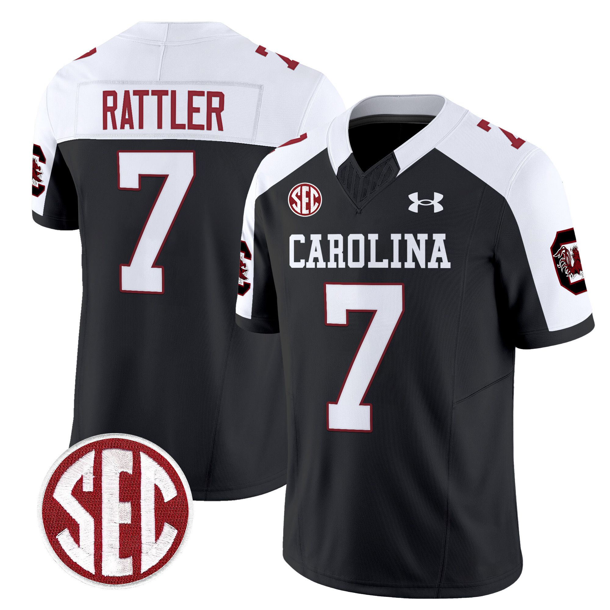 Men South Carolina Gamecocks #7 Rattler Black 1980 Throwback Vapor Limited 2024 NCAA Jersey style 1